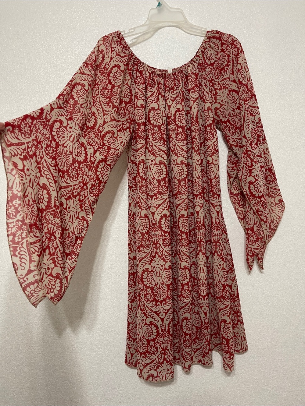 Live 4 Truth Red and Cream Bohemian Bell-Sleeve Midi Dress